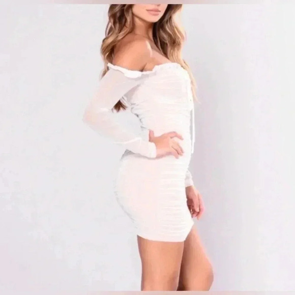 Fashion Nova Maura Mesh Off Shoulder White / Nude Dress L - Picture 2 of 11